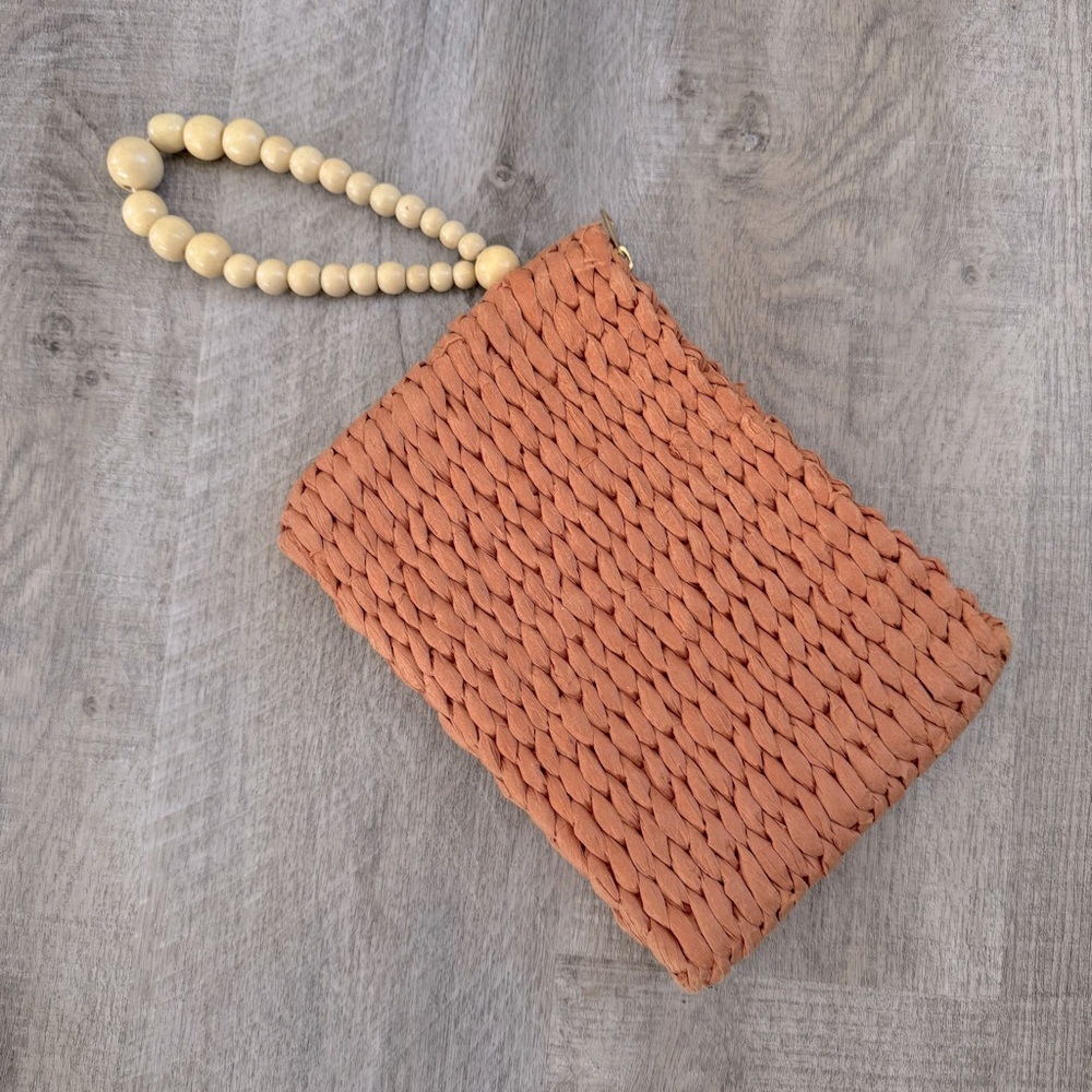 A New Day Orange Rattan Woven Clutch Wristlet Purse